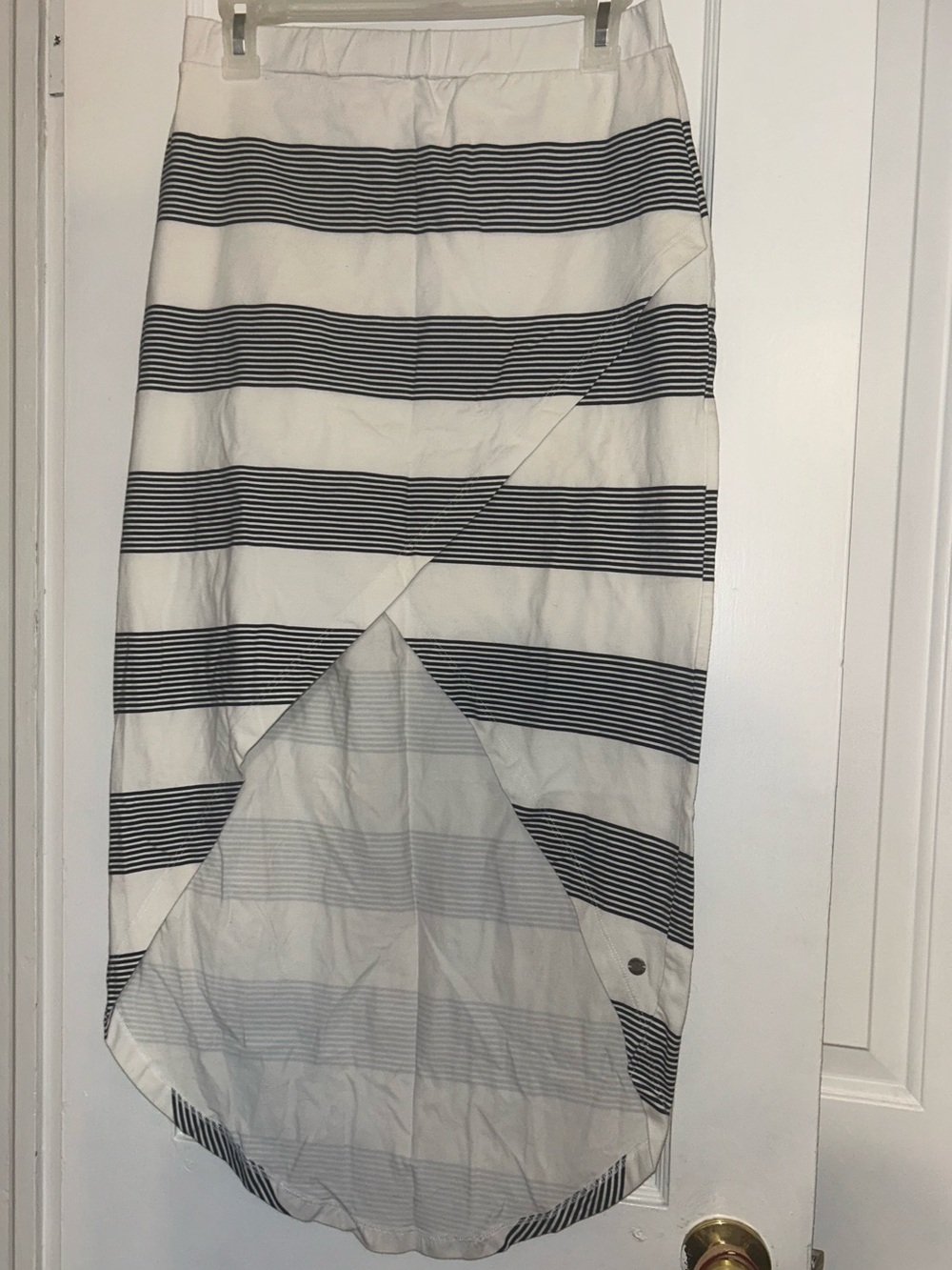 Striped White and Navy Hi-Low Skirt